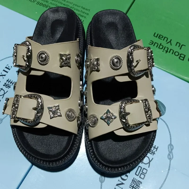 Zapatos planos informales a la moda para mujer, sandalias para caminar en la playa, chanclas de plataforma con talón descubierto, chanclas de