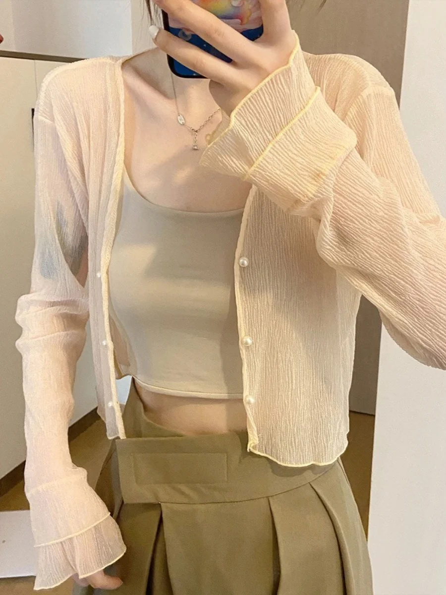 

Women's Thin Cardigan Sun Protection Clothing Shawl Summer Matching Tube Dress Skirt Outer Covering Shirt Chiffon Thin Veil Top