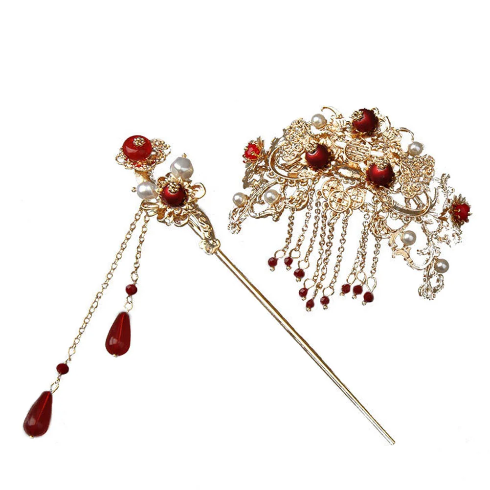 2 Pcs Tassel Hair Pin Clips Grips Chinese Clasp Jewellery Hairpin Sticks