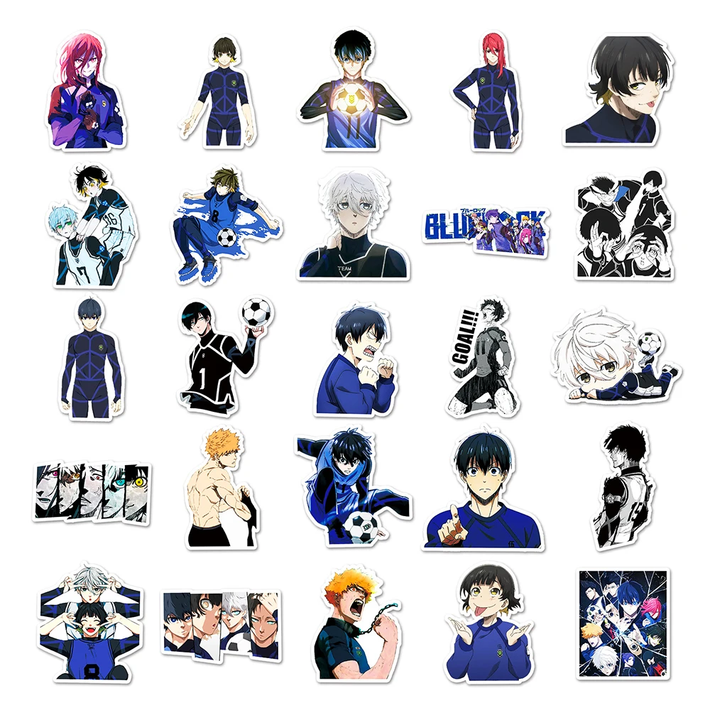 10/30/50 pçs anime japonês azul bloqueio adesivos isagi yoichi itoshi sae decalques dos desenhos animados diy portátil guitarra telefone bicicleta mangá adesivo