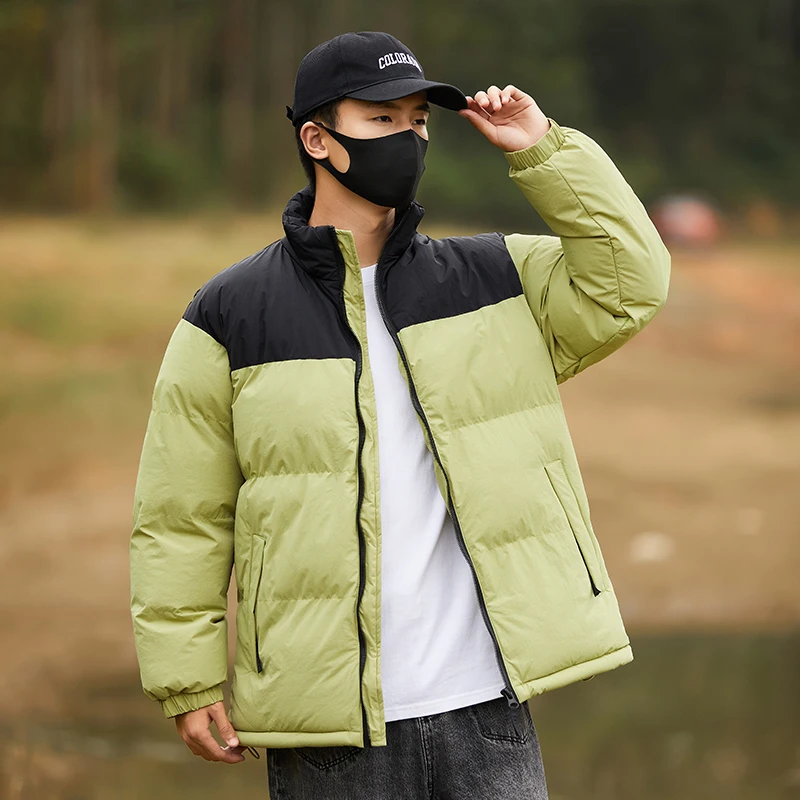 Autumn and Winter Down Cotton Jacket Trendy Brand Loose Color Blocked Stand Up Collar Coat Youth Outdoor Snowfight Warm Jacket