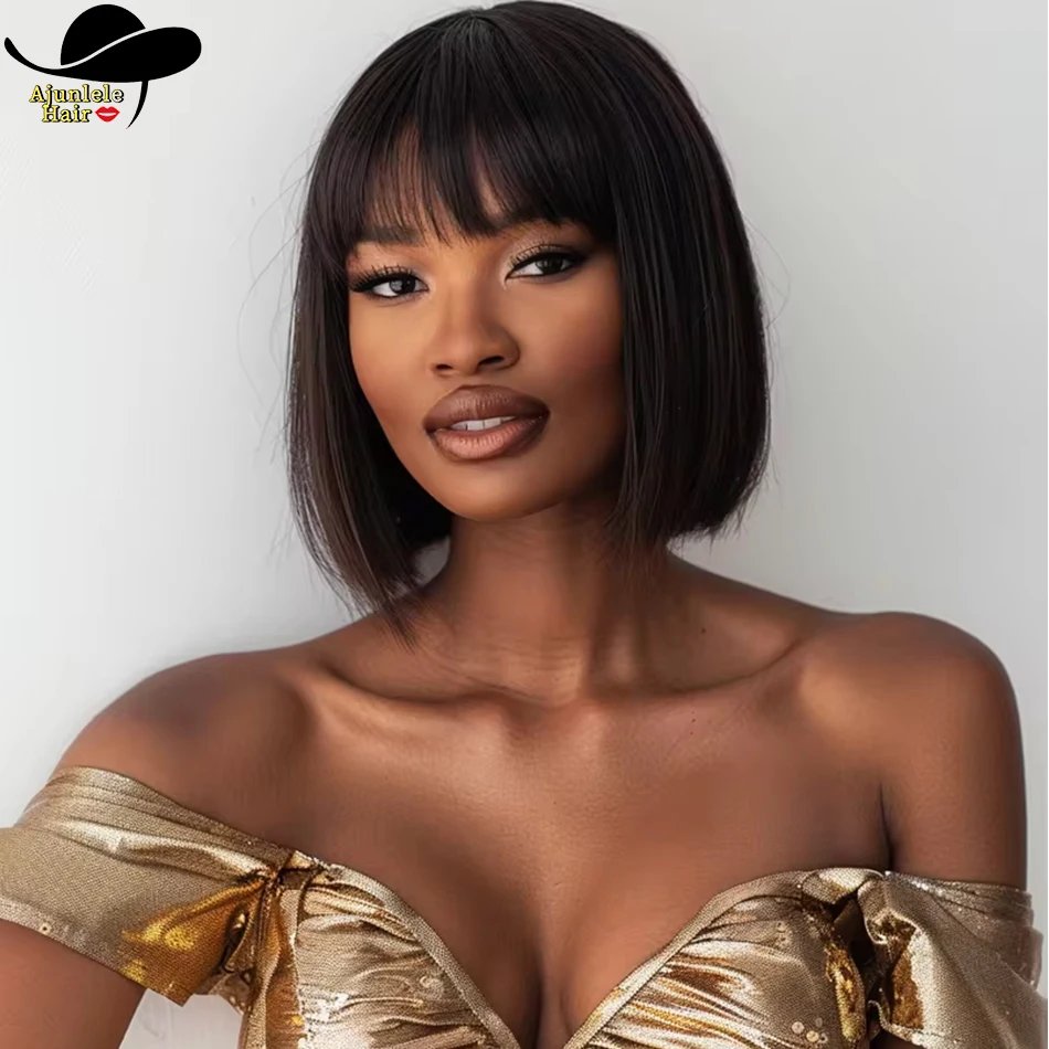 

Brazilian Human Hair Wig With Bangs bob Straight Wigs 100% Indian Virgin Hair None Lace Wigs Glueless Wig For Clearance Sale