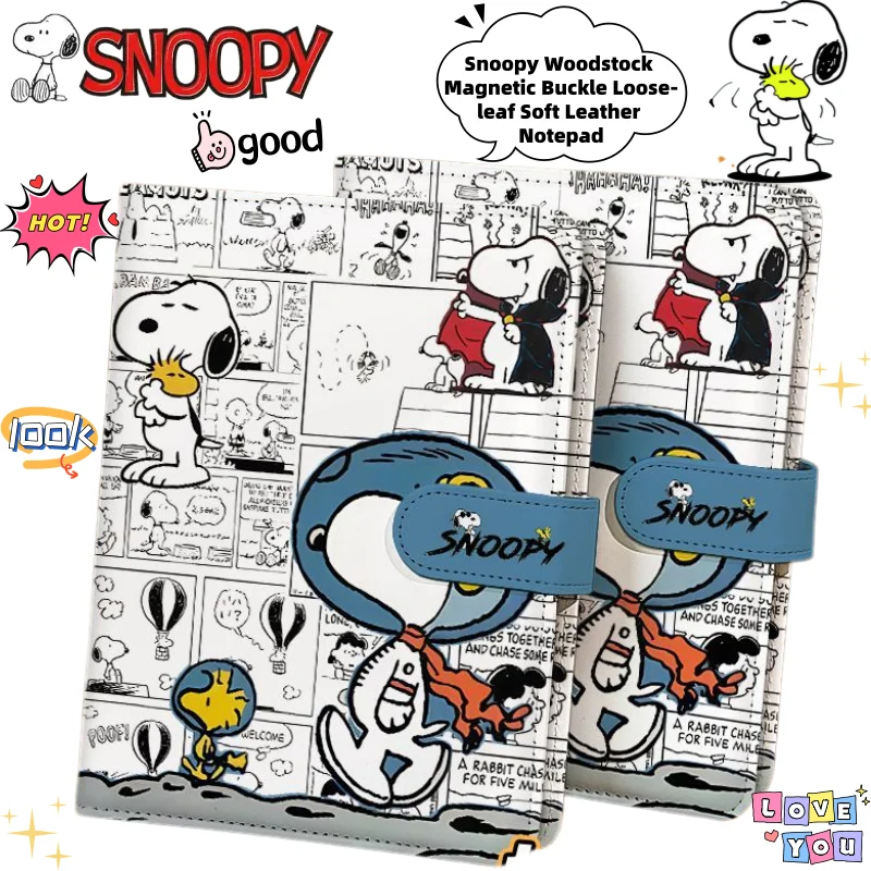 

Snoopy Woodstock secondary animation peripheral student leather magnetic notebook cartoon creative soft leather loose-leaf book