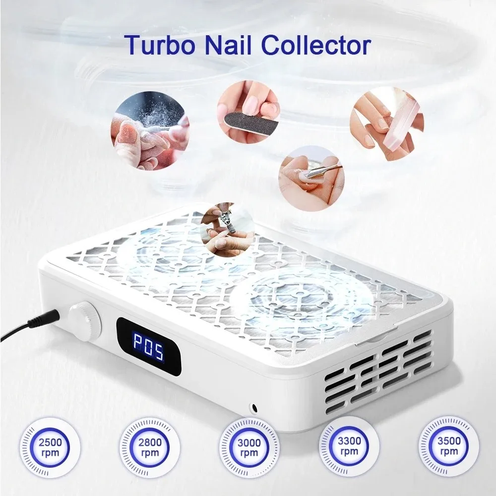 Professional Vacuum Cleaner Double Turbine Brushless Motor Nail Dust Extractor Strong Suction Two Fans Professional Nail Vacuum