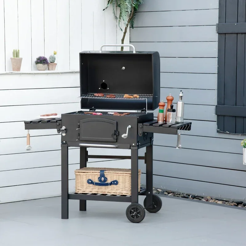 Commercial Portable Outdoor Trolley Charcoal Grill Backyard Party Grill Large Heavy Duty Barbecue Smoker