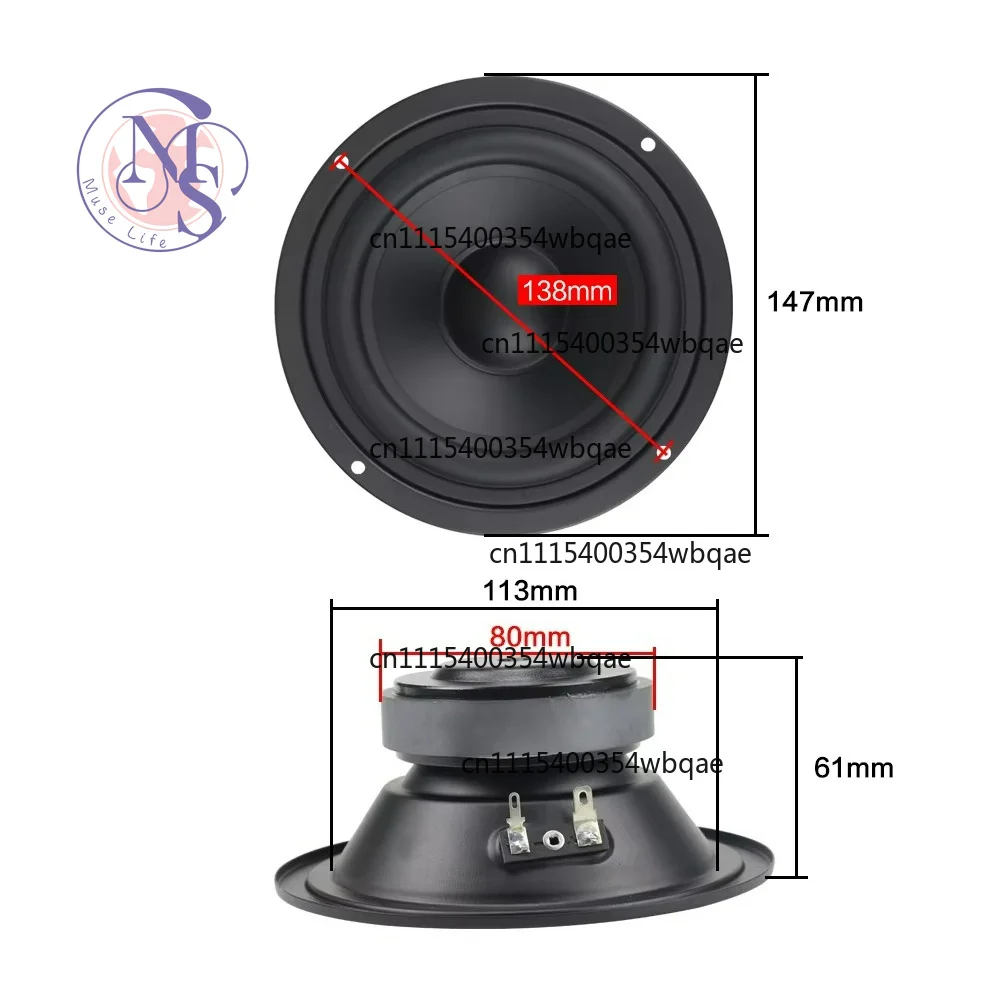 ZOCI-5 INCH 147MM Pure Midrange Speaker Unit HIFI Sealed- Basket MID Mediant Bookshelf DIY 6ohm 70W 87db 570Hz 1PCS