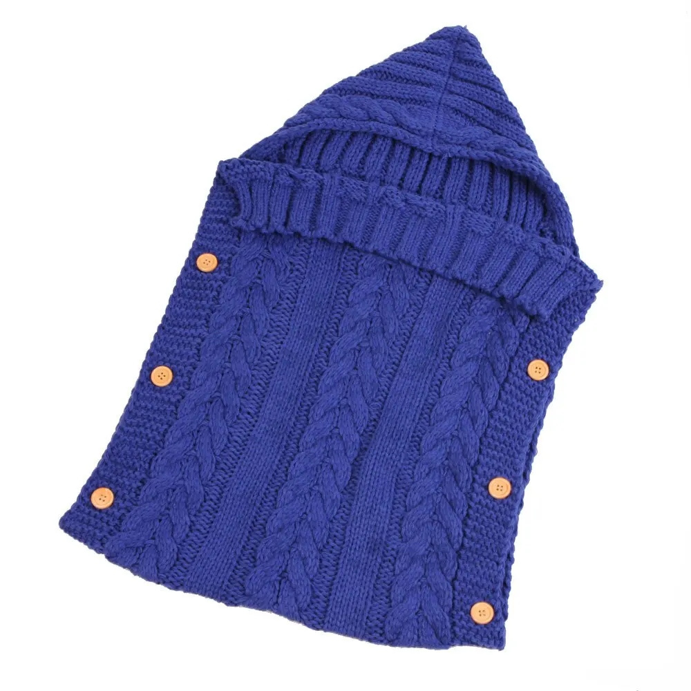 Spring Autumn Warm Newborn Baby Swaddle Wrap Knitted Crochet Wrap Blanket Toddler Fleece Thicken Hooded Stroller