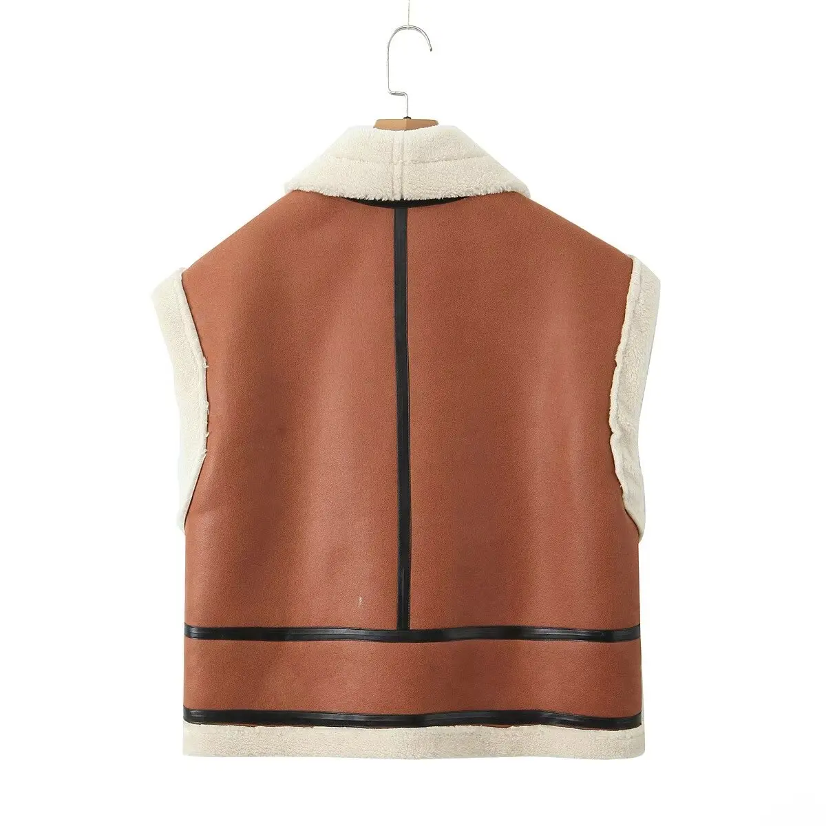 Jenny&Dave  Fashion Blogger Retro Suede Lambskin Patchwork Vest Jacket Winter Coat Women