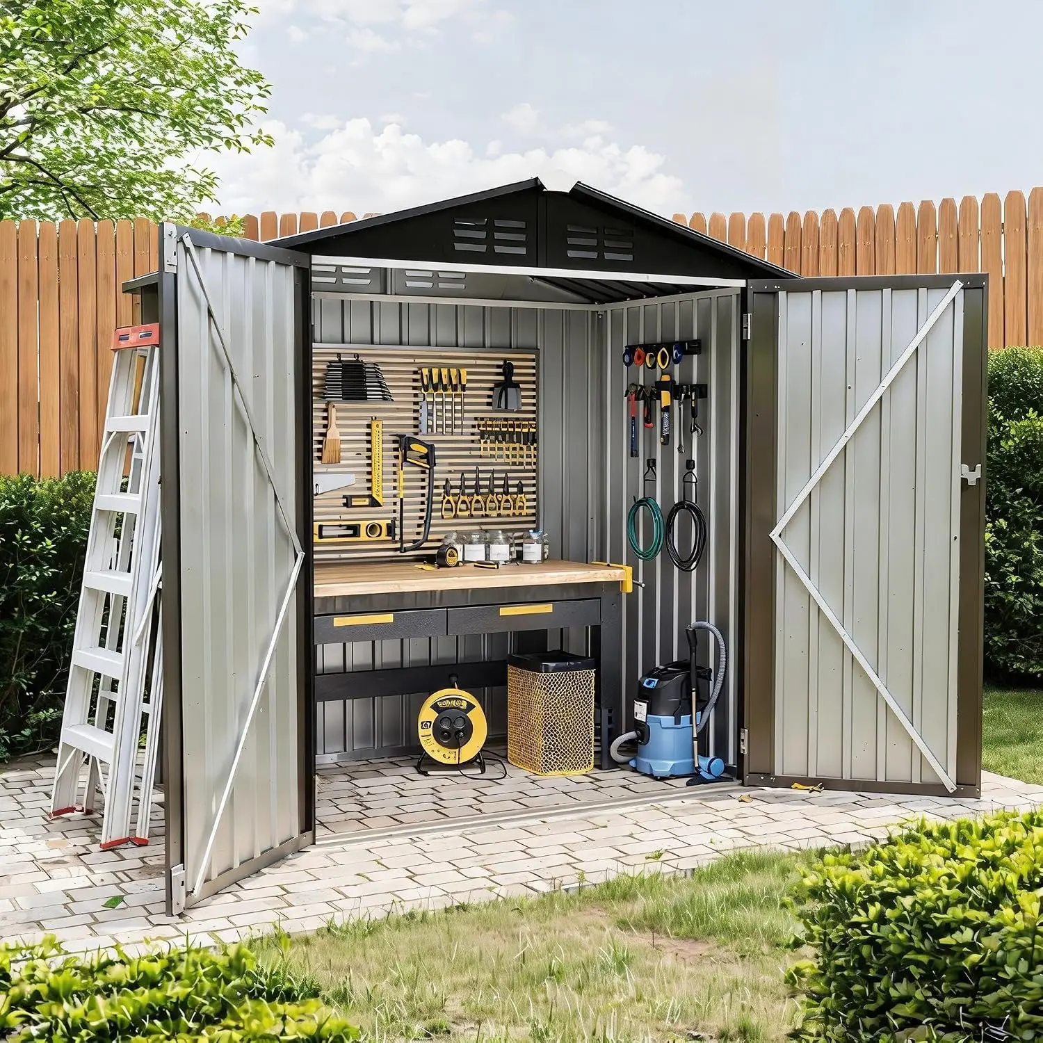 6x4 FT Storage Shed 130 Cu Ft Sloped Roof Weatherproof Outdoor Garden Tool House, Customized
