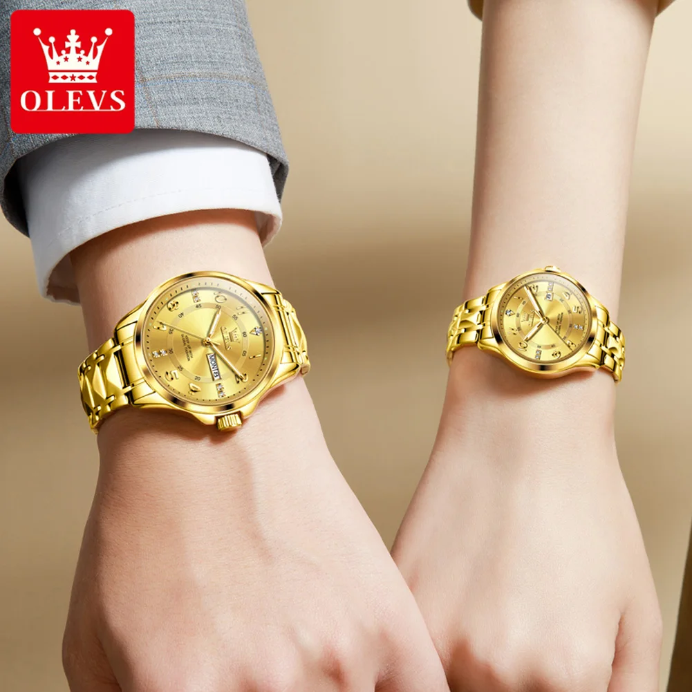 OLEVS marca di lusso al quarzo coppia orologi in acciaio inox impermeabile luminoso data amanti della moda orologio per uomo e donna orologio