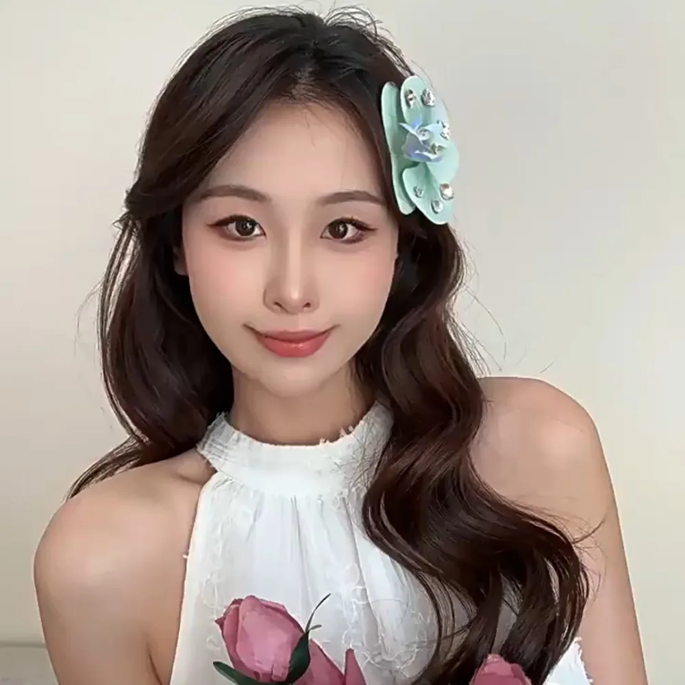 

Заколка для волос в корейском стиле с цветком орхидеи-бабочки, милый аксессуар для отпуска на море, украшение для волос, хрустальная заколка-уточка