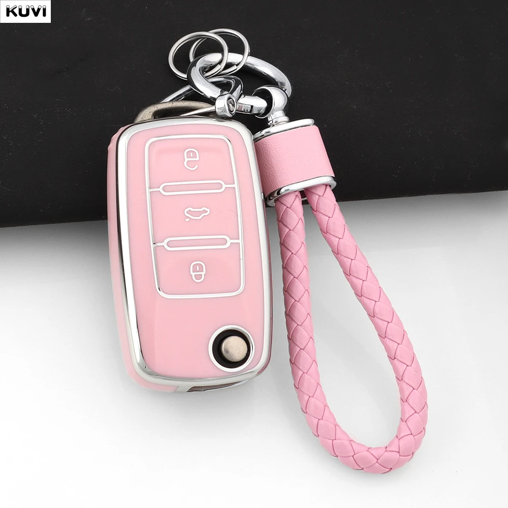 

Чехол для автомобильного ключа с 3 кнопками из TPU для Volkswagen VW Bora Polo Tiguan Jetta Passat B5 B6 B7 Golf Beetle, а также для Skoda Octavia