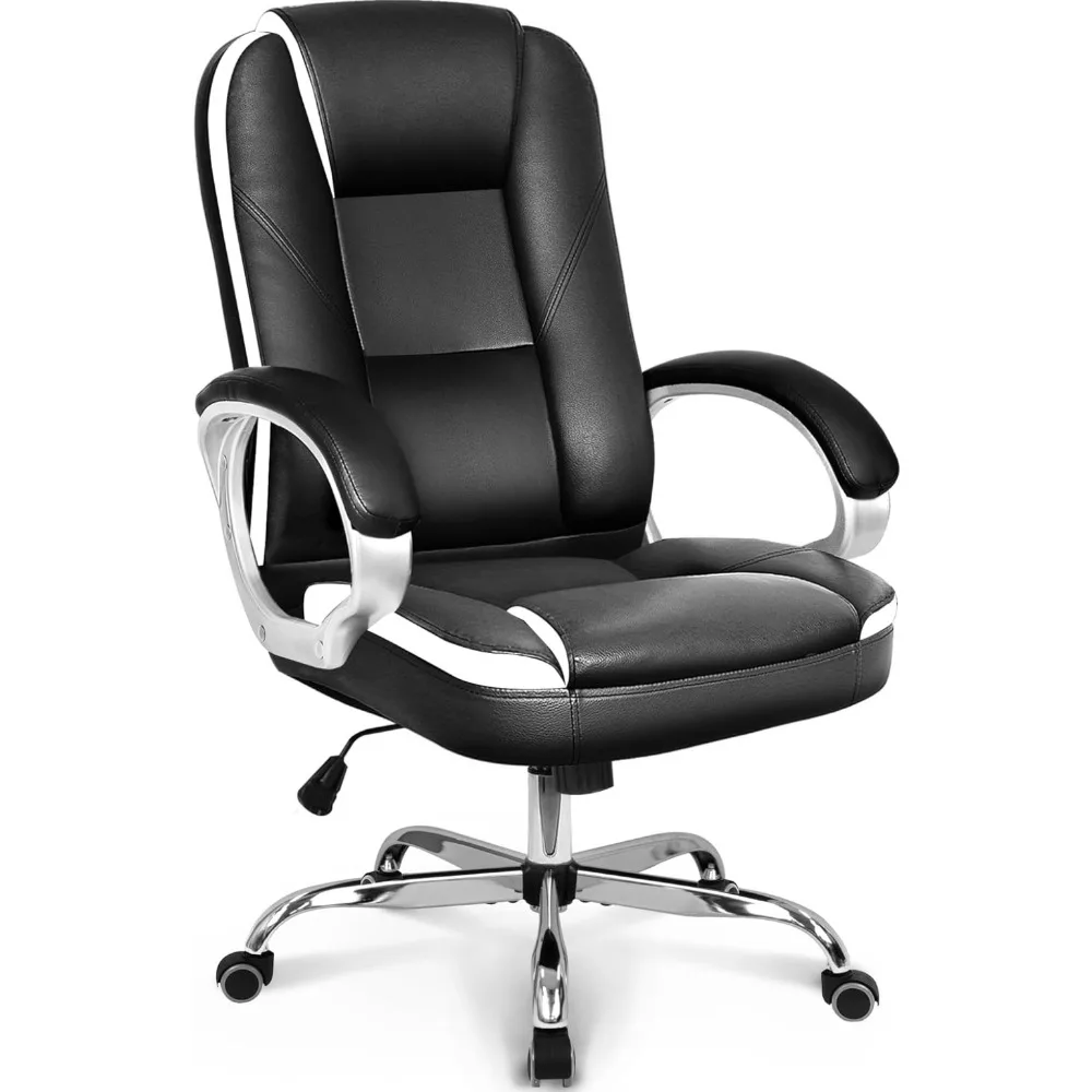 Silla de oficina para ordenador y escritorio, cojín ergonómico de espalda alta, soporte Lumbar con ruedas, cómodo, color negro