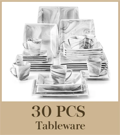 Malacasa 30/60 Stuks Marmer Grijs Porselein Serviesgoed Set Met 6 Stuks Dessert/Soep/Diner Bord/Kop/Schotel, Service Voor 12