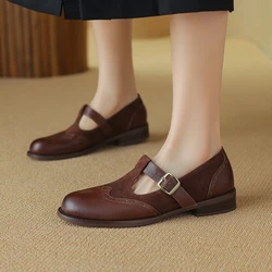 2024 Oxford damskie buty ze skóry naturalnej dla kobiet wiosenne mokasyny letnie Brogues damskie czółenka Retro damskie buty damskie