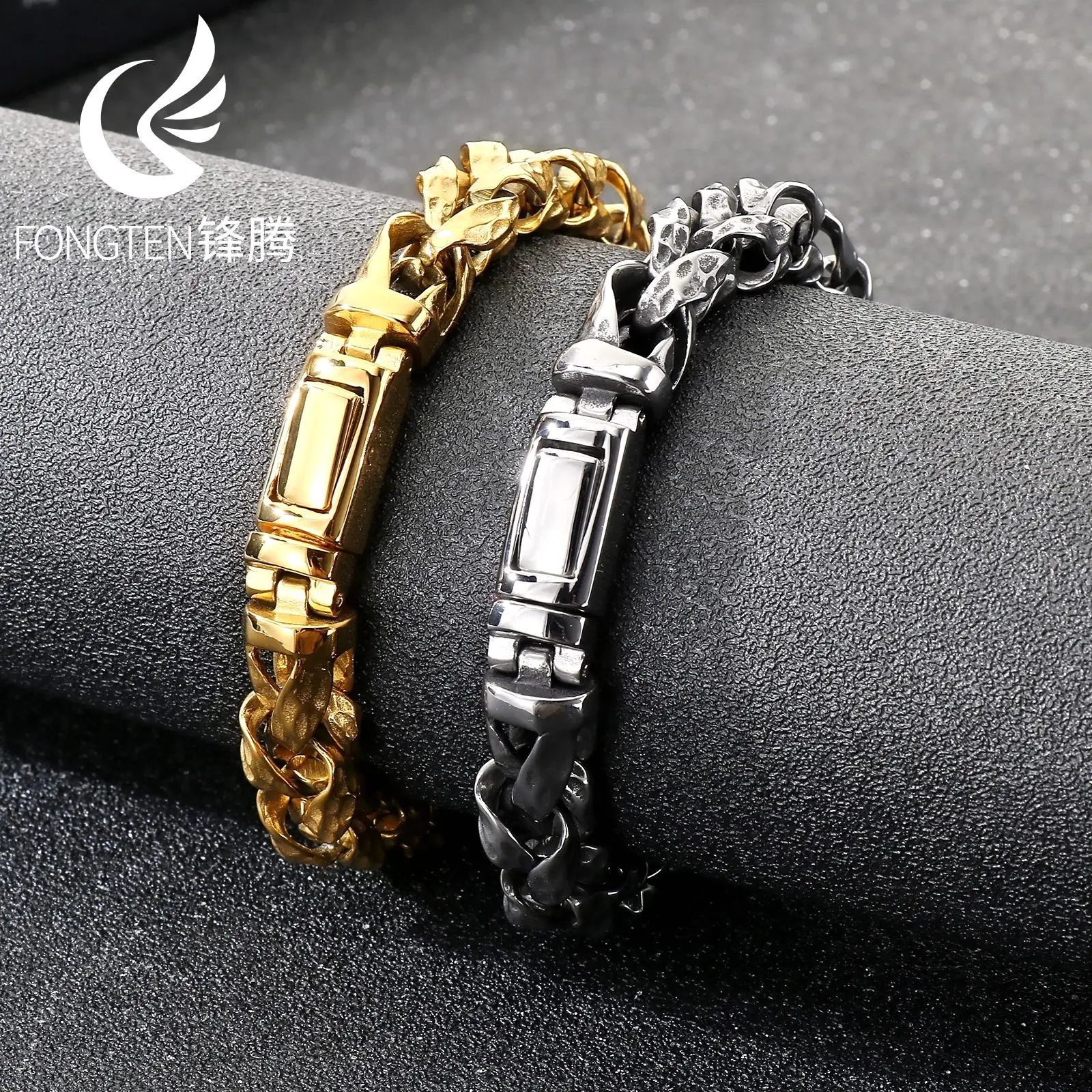 

Fongten Exquisite Hammer Patterned Stainless Steel Bracelet For Men Charm Boy Hip Hop Accessories Fashion Jewelry Banquet Gifts