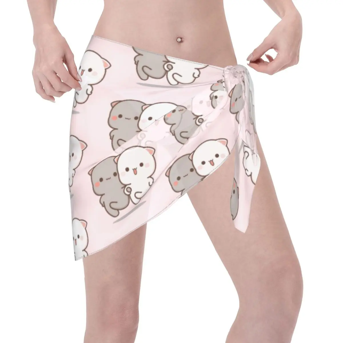 ที่กําหนดเองน่ารัก Expression Bubu Dudu สั้น Sarongs ชุดว่ายน้ํา Coverup พิมพ์บิกินี่ Wrap Sheer Sarong Beach Wrap