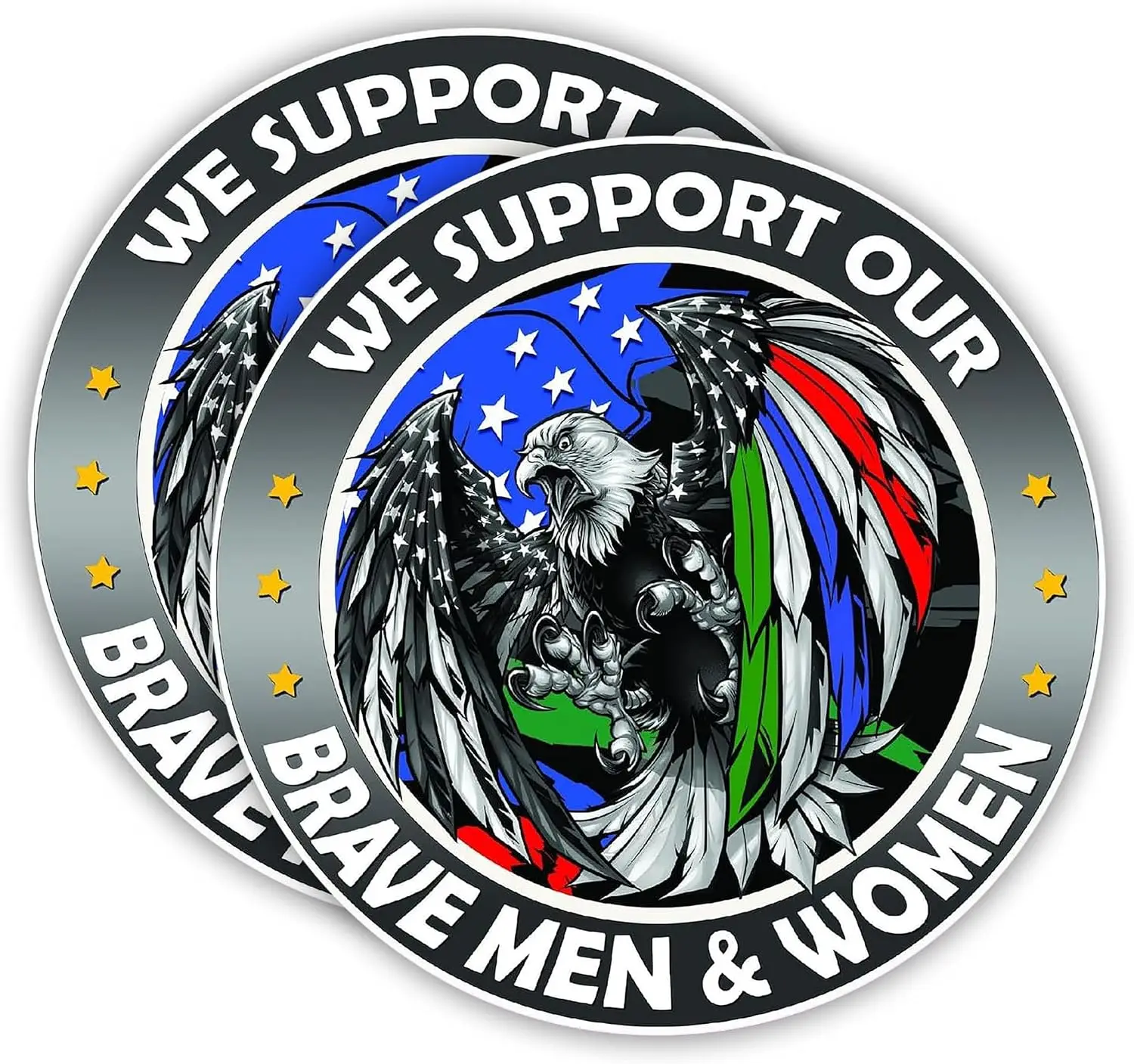 2 Pack We Support Our Brave Men And Women PVC Sticker For Rear Window And Laptop Personal Accessories Decoration Decal