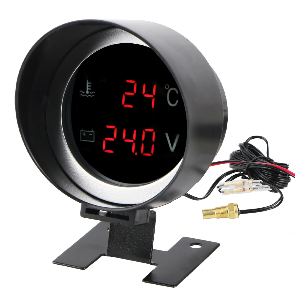 ​10mm Sensor Universal Digital Car Modification LED Backlight Voltage Meter 9V-36V Water Temp Meter 2 In 1 Car Instrumentation