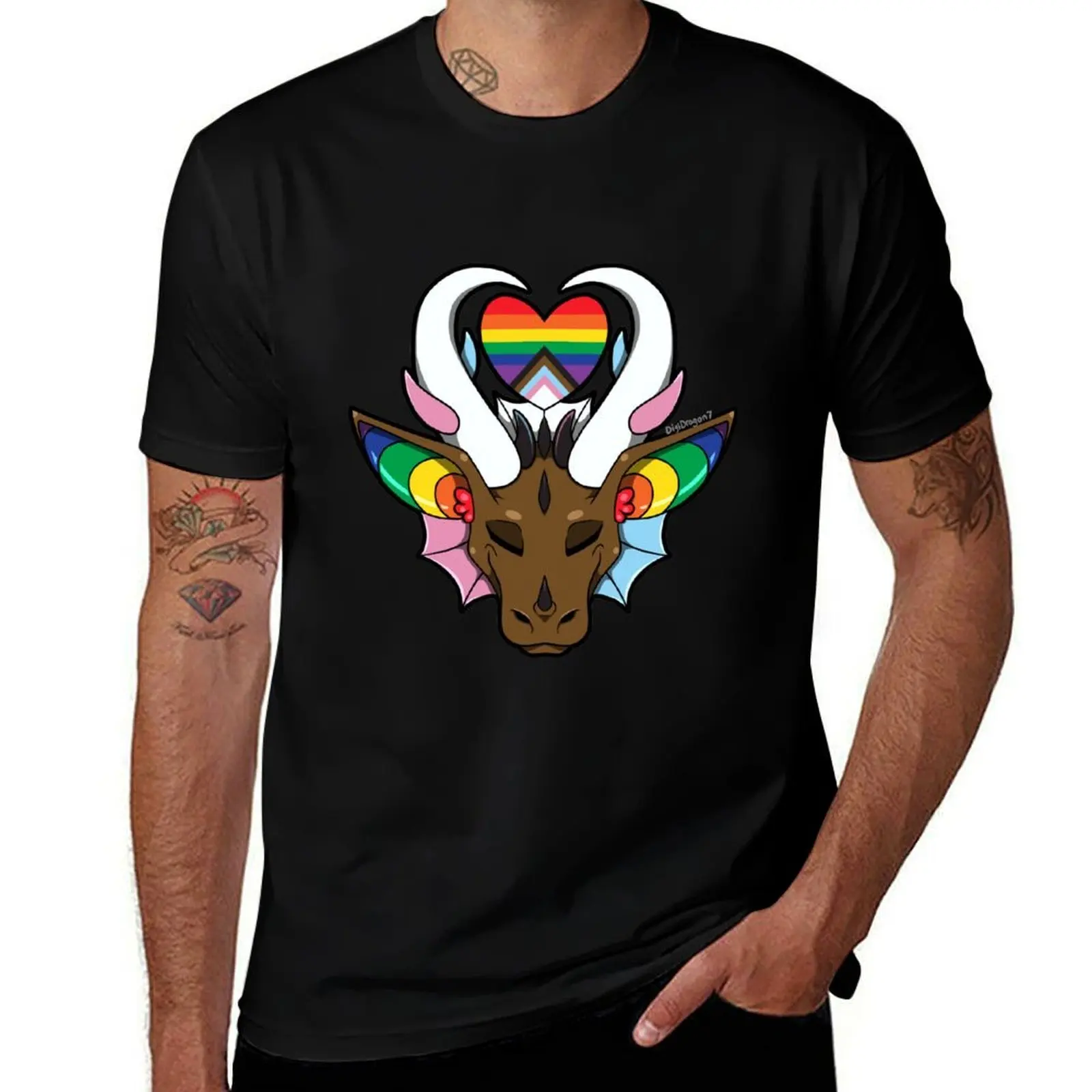 Inclusive Pride Flag Dragon Head T-Shirt Basic Simple Casual Short Sleeve Tee T-Shirt
