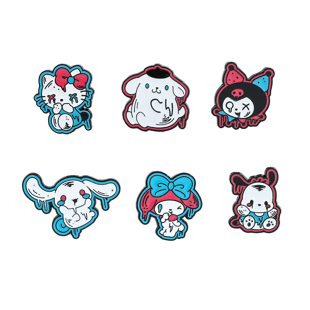 6 Pcs Halloween Hello Kitty Brooch For Men, Punk Kulomi Pochacco Enamel Pin, Animal Metal Backpack Clothing Jewelry Badge