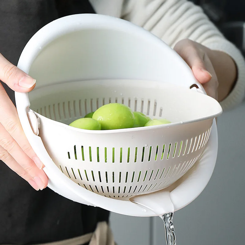 

2026 NEW Kitchen Fruit Tray Removable Double Layer Fruit And Vegetable Basin Draining Basket Creative Household