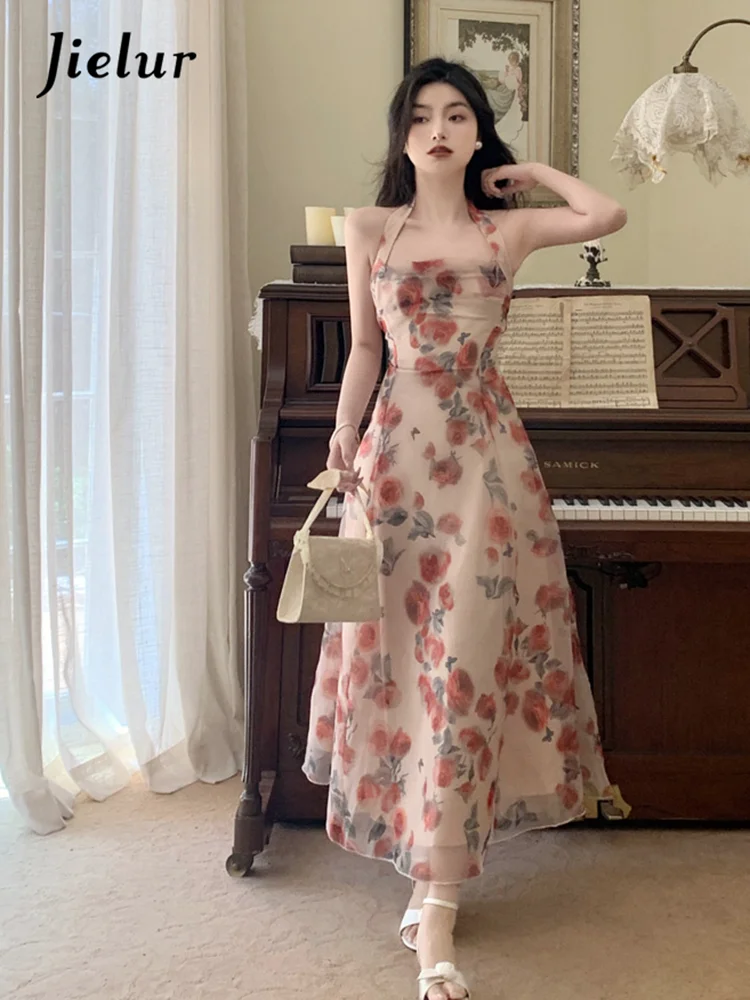 Jielur Floral Chiffon France Vintage Fairy Dress Print Korean Style Halter Dress Women Backless Sexy Elegant Party Midi Dresses - AliExpress 200000345 Jielur Floral Chiffon France Vintage Fairy Dress Print Korean Style Halter Dress Women Backless Sexy Elegant Party Midi Dresses - AliExpress 200000345