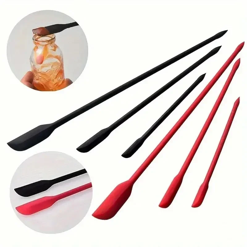 Mini Silicone Scraper Spatula Set Long Handle Flexible Non Stick Heat Resistant Kitchen Cosmetic Jar Bottle Bottom Scraping Tool