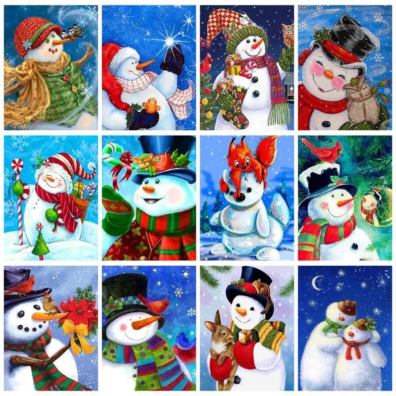 

PhotoCustom Painting By Numbers Cute Snowman With Frame Landscape Pictures By Numbers Diy For Home Decoration Gift