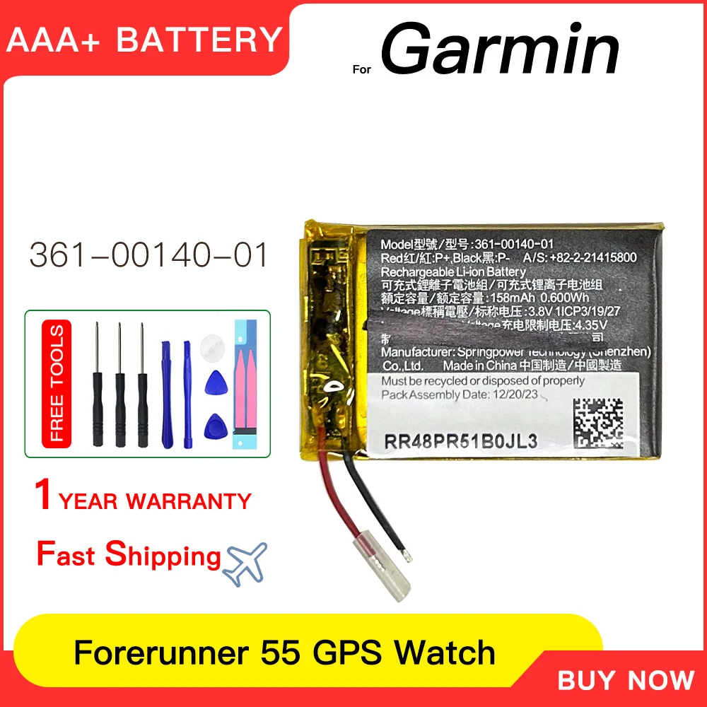 Genuine 361-00140-01 For Garmin Forerunner 55 Forerunner 158 GPS watch Replacement li-ion Battery Batteries +free tools