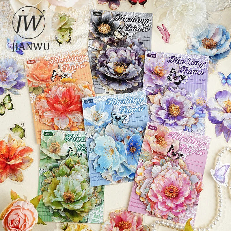 JIANWU Gilded Flower Language Series Vintage Floral Landscape Material Collage PET Sticker Creative DIY Journal Stationery