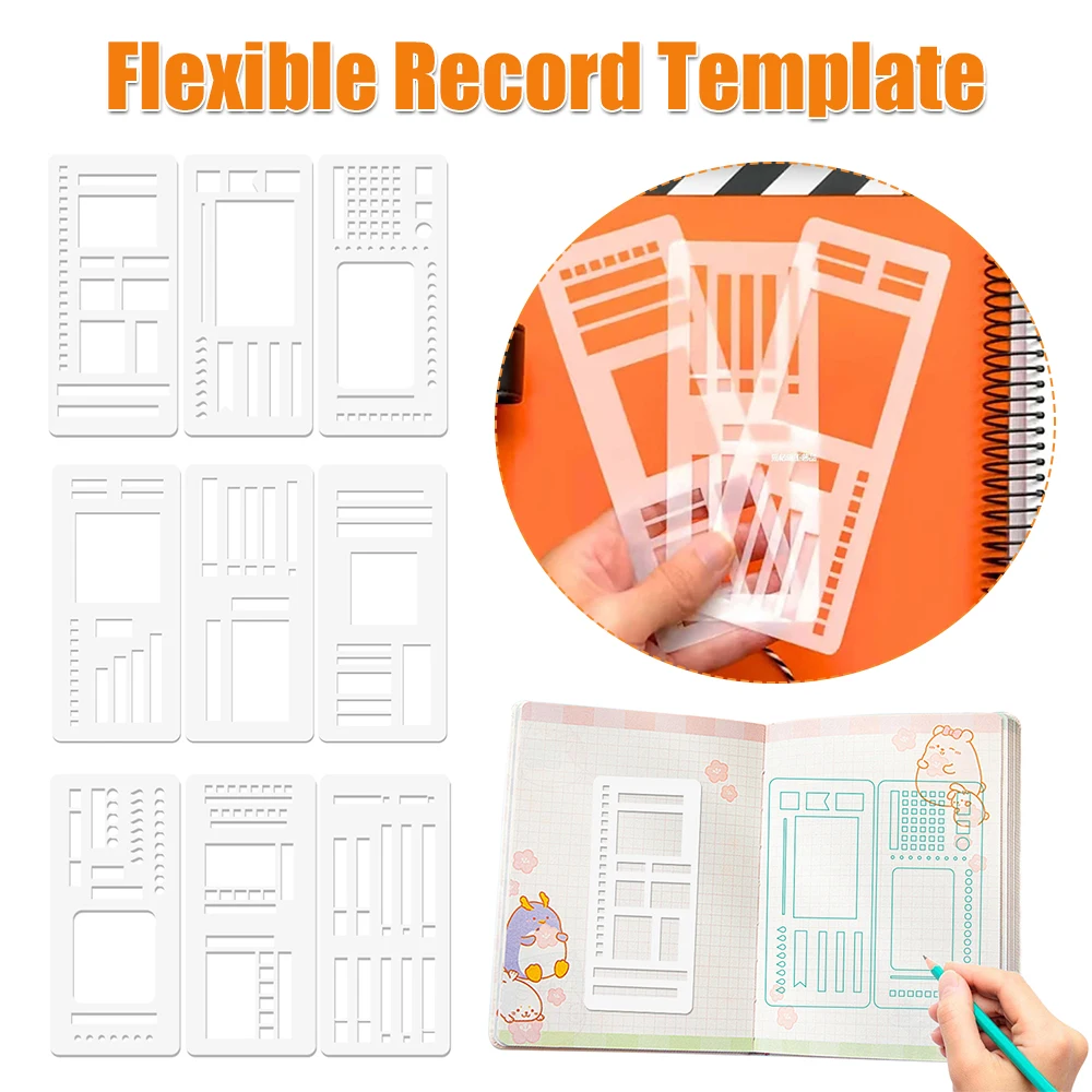 قالب تسجيل مرن مع قوالب شبكية نقطية استنسل مخطط مجموعة استنسل يدوية قابلة لإعادة الاستخدام لخطوط الصناديق والتخطيط اليومي