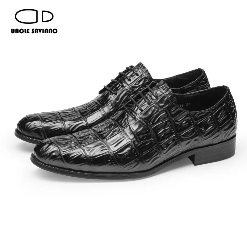 

Uncle Saviano Luxury Derby Men Dress Shoes Crocodile Prints Wedding Party Genuine Leather Designer Fashion Shoes Men Original