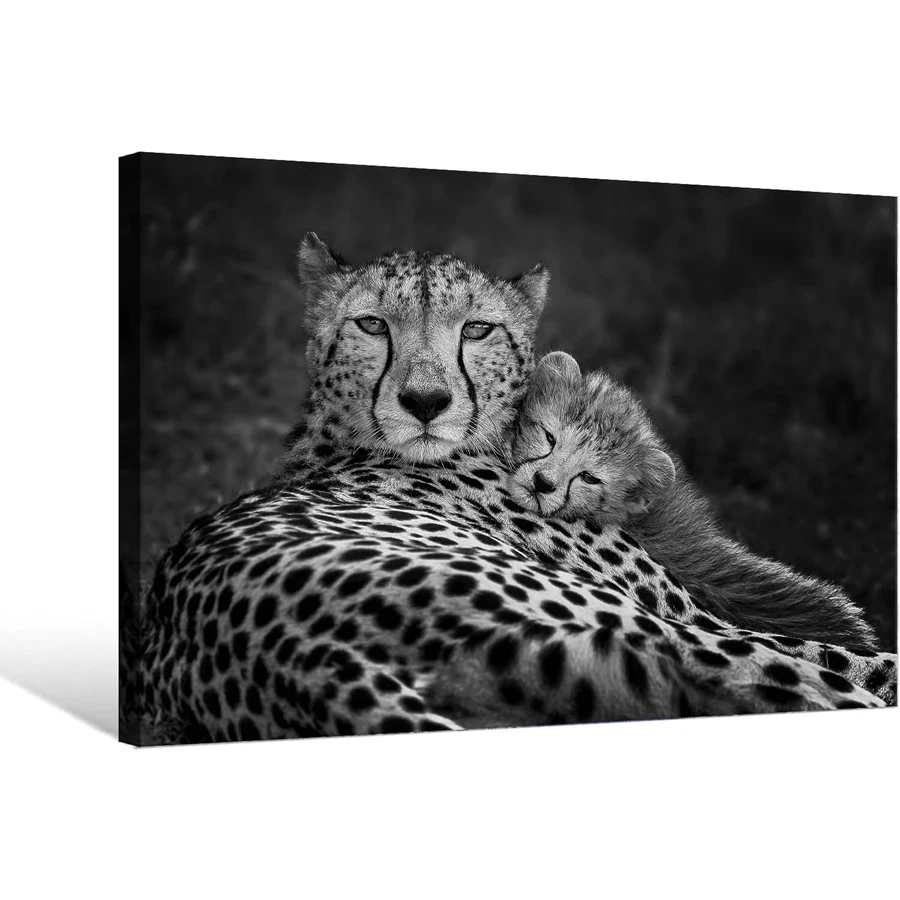 Leopard diamond painting Wall Art Black and White Cheetah Painting Cheetah Family Mother with Cub 5D DIY embroidery home decor