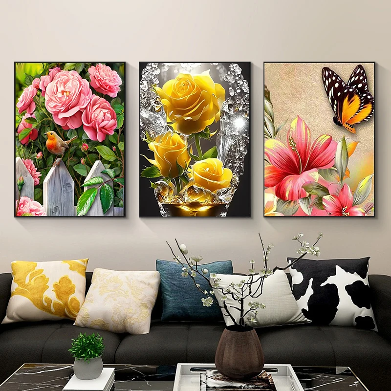 5D DIY Diamond Painting Cute Cat Beautiful Flower Scenery Mosaic Diamond Embroidery Painting Full Round Rhinestone Home Decor