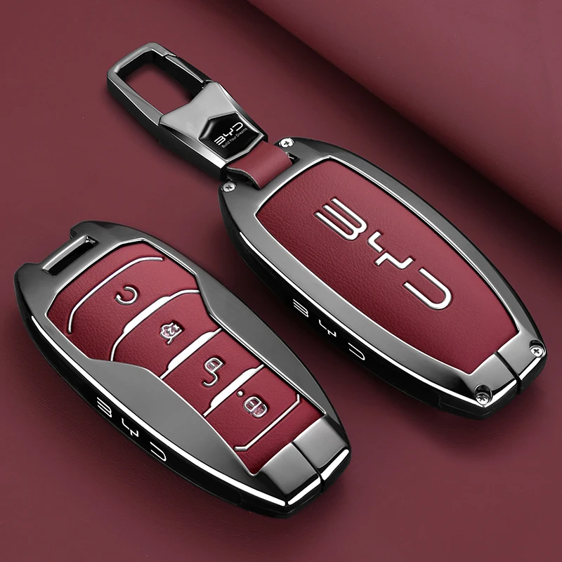 Schlüsselhülle aus Zinklegierung und Leder für BYD Song Plus Atto 3 Han EV DM Qin Seal Dolphin, Schutzhülle für Autoschlüsselanhänger – Detail 2