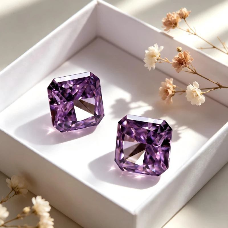 Kubischer Zirkonia, synthetischer Zirkon, rosa Farbe, quadratische Form, Crushed-Ice-Schliff, CZ 4K-Schliff, 5A+ Qualität, hochkarätiger Diamant – Detail 3