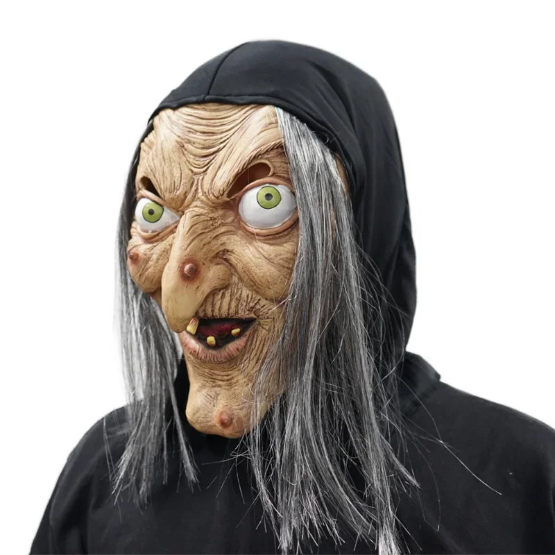 Adult Ugly Old Witch Mask Scary Women Latex with Hair Halloween Party Costume Cosplay  Props