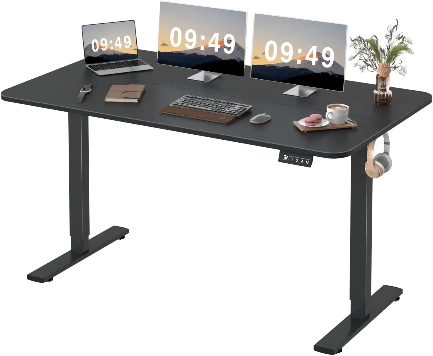 Electric Height Adjustable Standing Desk Large 55 x 24 Inches Sit Stand Up Desk Home Office Computer Desk Memory Preset with T-S