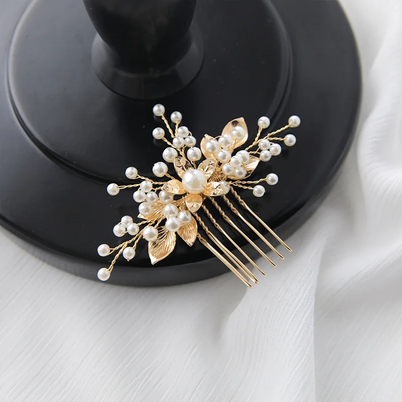 SLBRIDAL Handgefertigte Haarnadeln aus Legierung mit Blumen, Blättern, Strass, Kristallen und Perlen, Braut-Haarschmuck-Set, Hochzeits-Haarschmuck, Damen-Haarschmuck – Detail 4