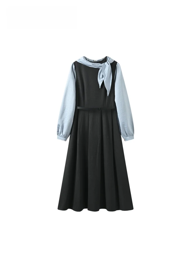 

Slimming Design Long Sve Waist-Cinching Dr for plus Size Women Ele High Waist A-Line Skirt Autumn Faionable Dr