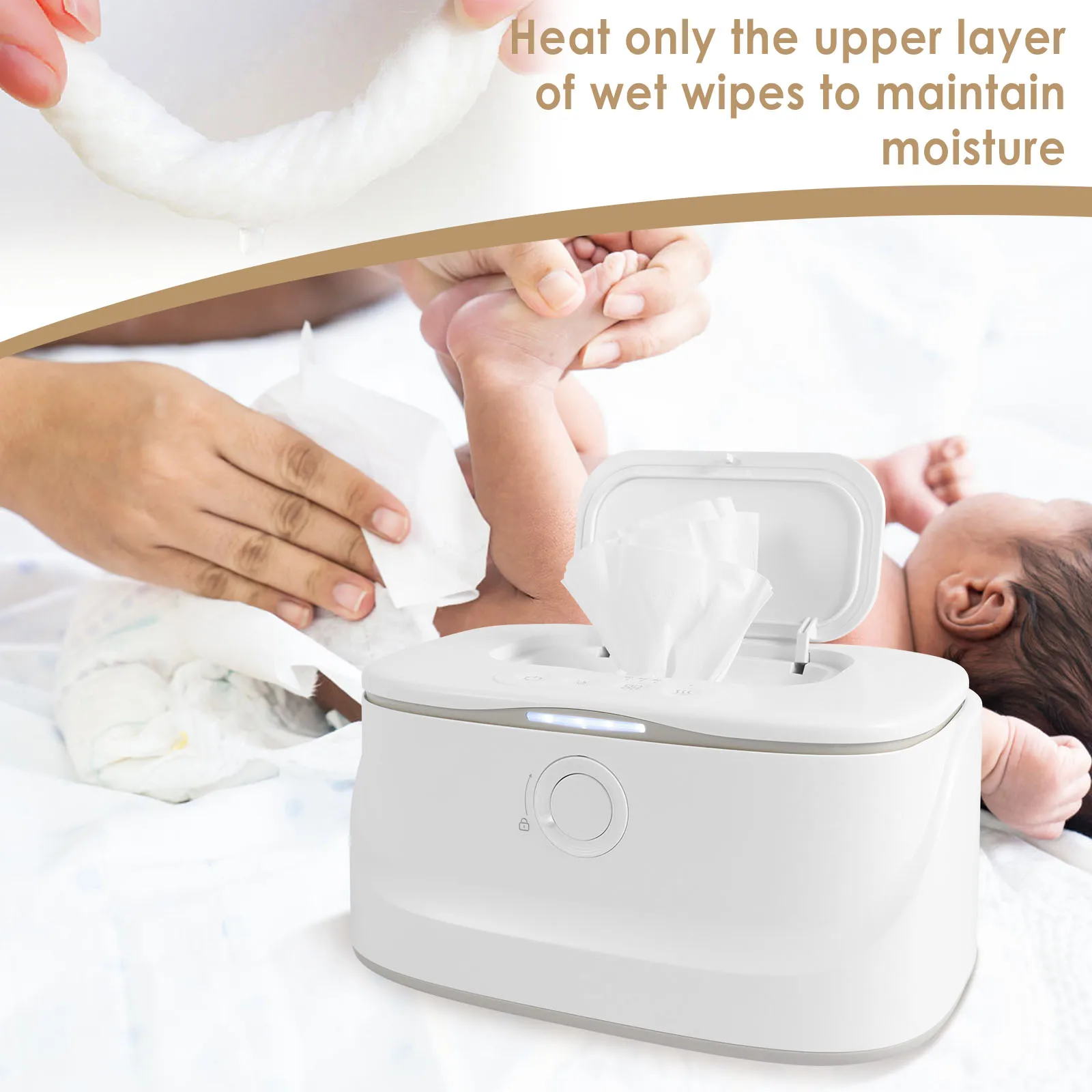 USB Baby Wipe Warmer Keeps Wipes Warm 3 Adjustable Temperature Portable Heating Diaper Wipe Dispenser LED Light Large Capacity