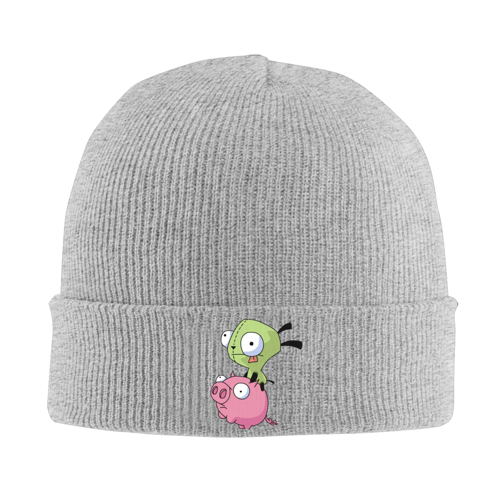 Invader Zim Knitted Caps Women's Men's Beanies Winter Hats Acrylic Gir Riding Pig Warm Melon Cap