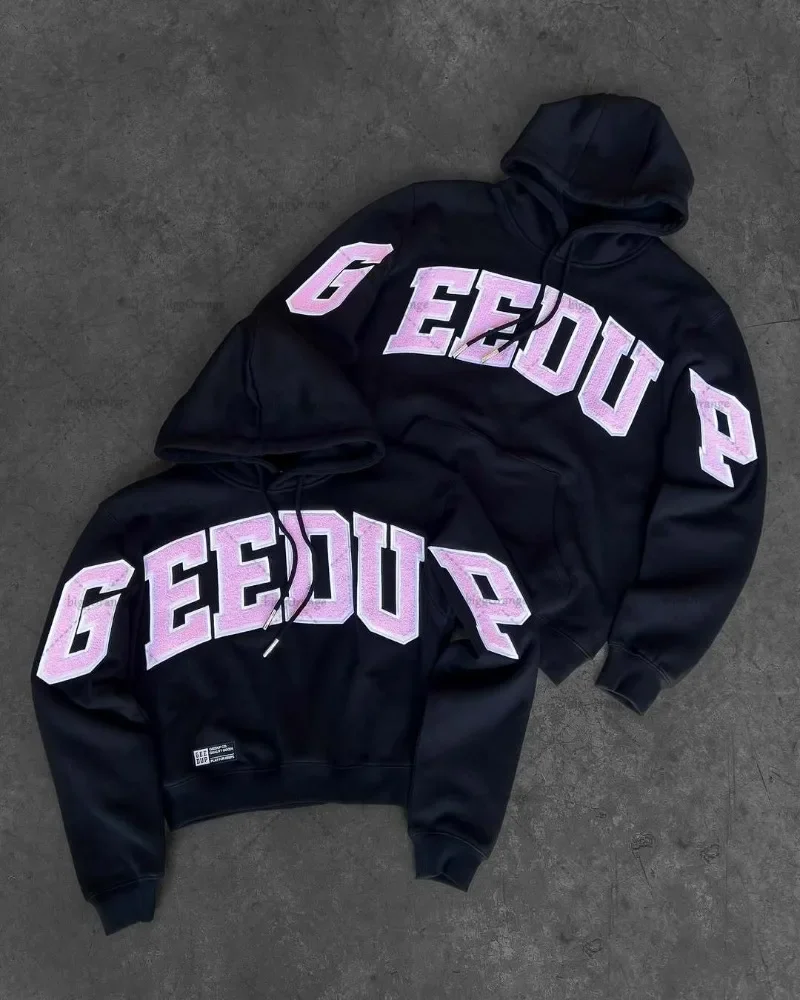 الشارع الهيب هوب ريترو رسالة عادية فضفاض هوديي الرجال Y2K Harajuku الشرير المتضخم البلوز الأمريكية شارع العليا ملابس عصرية #2