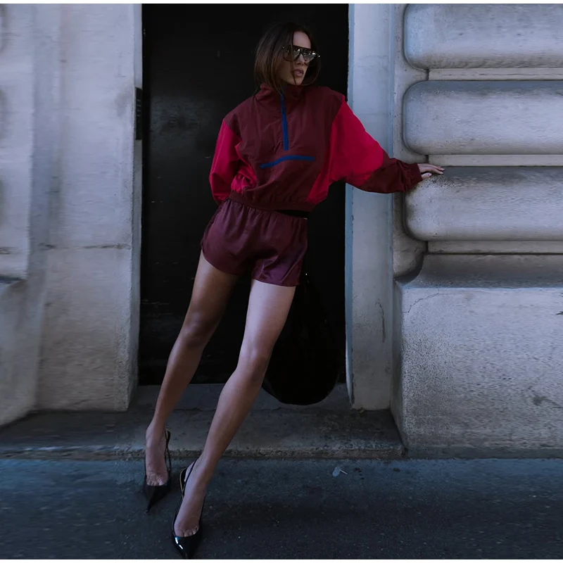 Contrast Color Fashion Wind Jacket Turn Down Collar Zipper Elastic Cuff Hem Long Sleeve Windproof Coat 2026 Autumn Women Coats