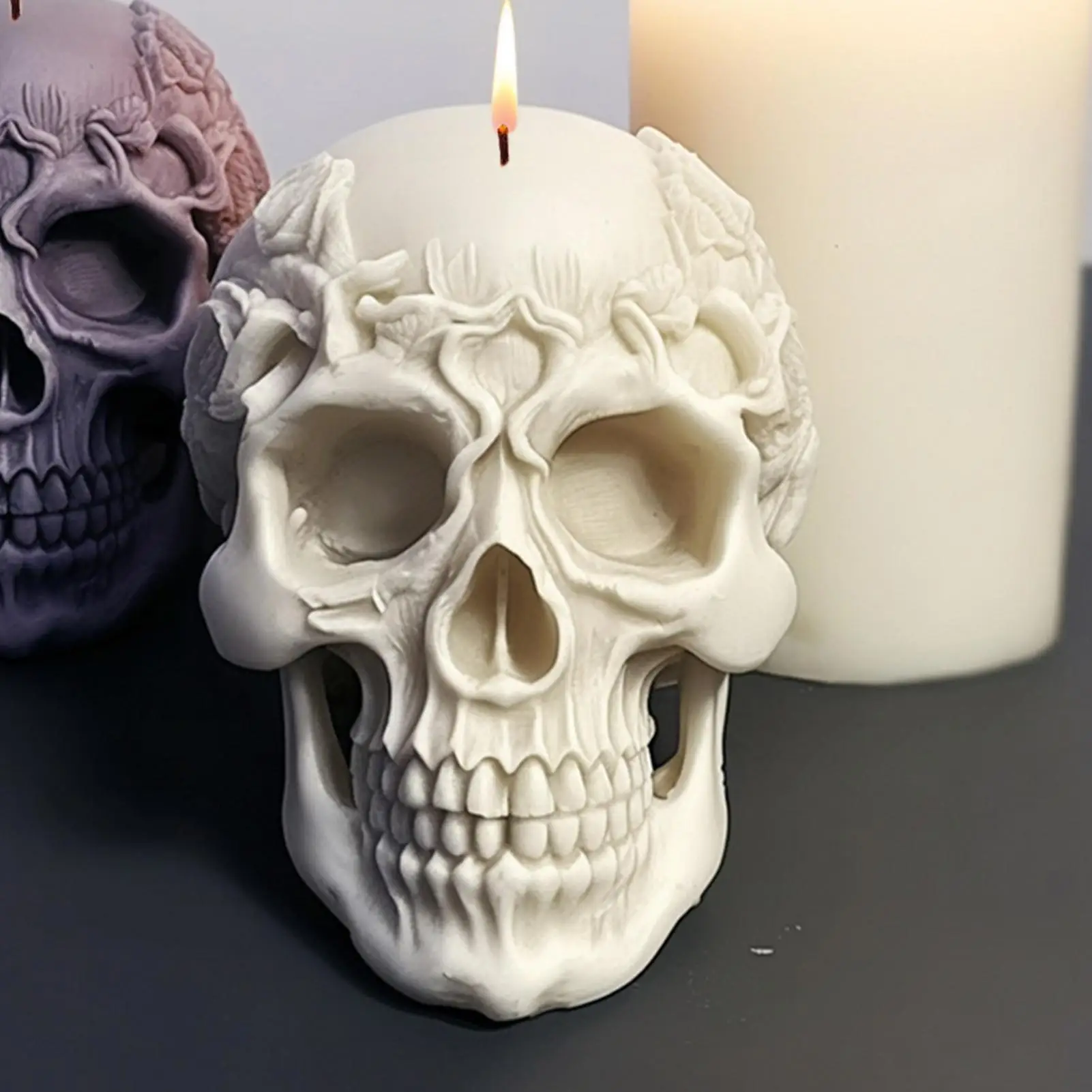 

Halloween Rose Skull Aromatherapy Candle Silicone Mold 3D Skull Epoxy Resin Candle Mold Handmade DYI Decoration