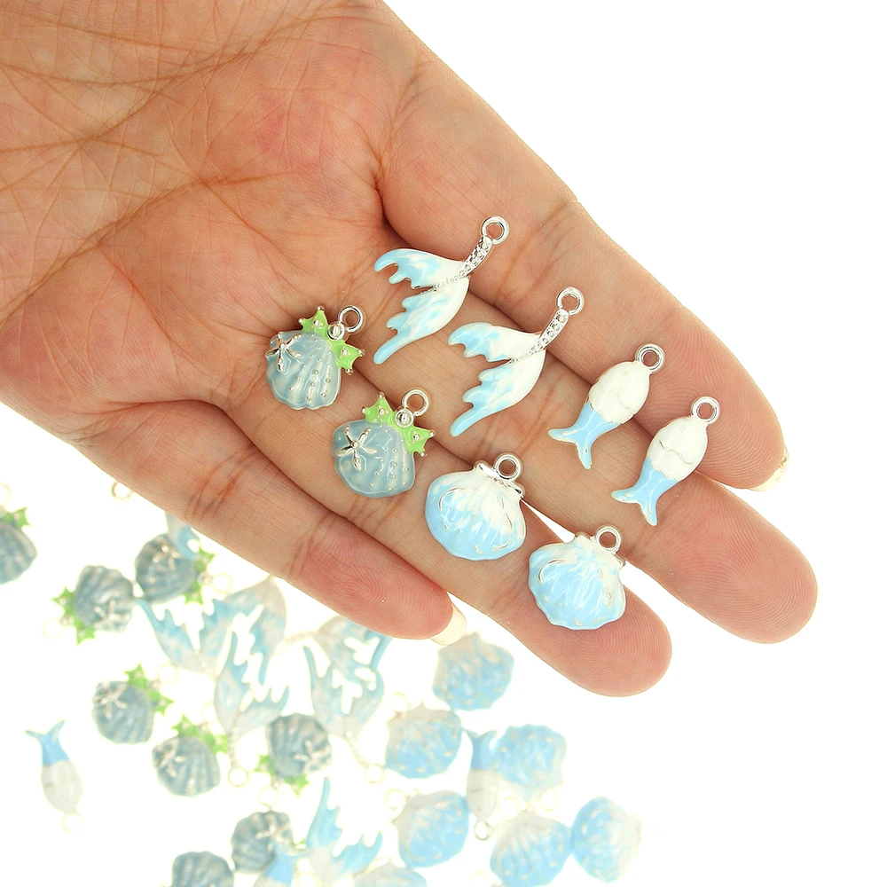 10pcs/lot Ocean Series Alloy Shell Fantasy Ocean blue Fish tail Pendant DIY Bracelets Necklace Jewelry Accessories XL1769