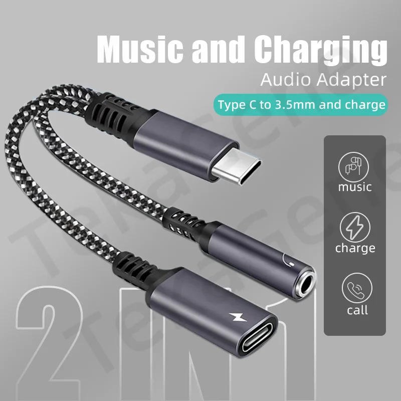 USB Type C Splitter For iPhone 15 USB C to Type C Headphone Adapter PD 60W Fast Charging AUX Audio Cable For Samsung S23 Ultra