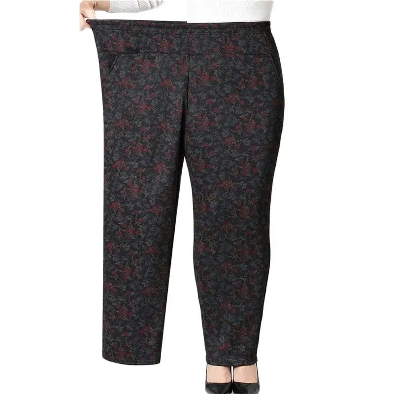 특대 여성 바지 봄 가을 탄성 높은 허리 캐주얼 바지 여성 느슨한 스트레이트 바지 겨울 벨벳 긴 바지