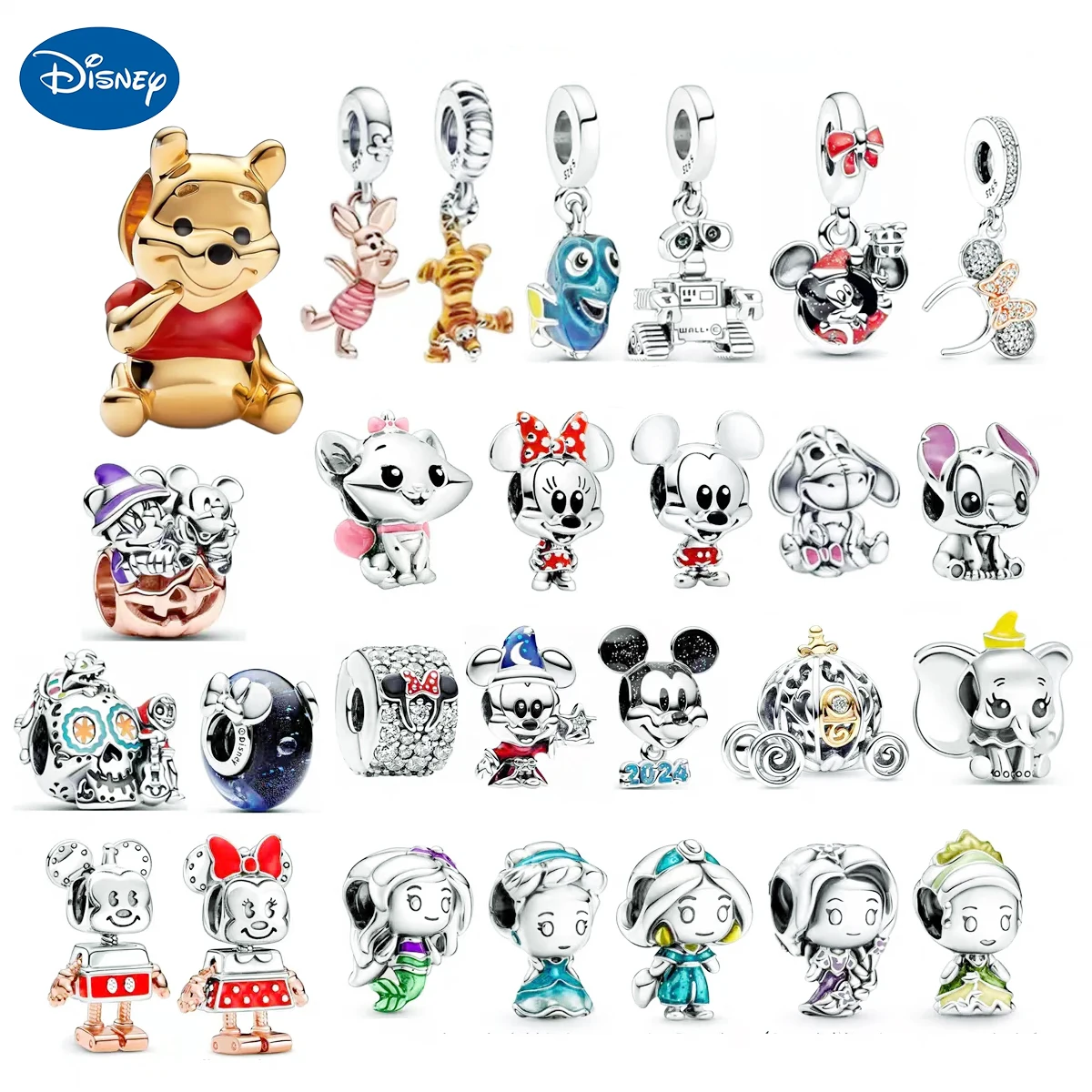 

925 Silver DIY Beads Jewelry Charms Bracelet Mickey Minnie Princess Pumpkin Stitch Spiderman Marvel Twinkle Pandora Cute Disney